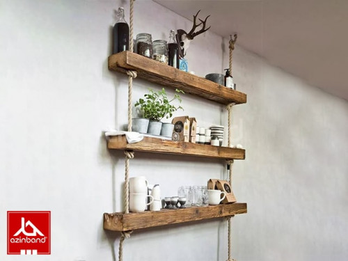 شلف دیواری سه طبقه چوبی