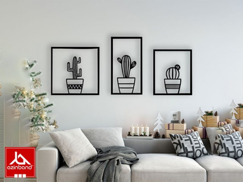 پک سه عددی قاب دیواری فلزی طرح کاکتوس کد 19