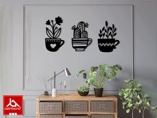 پک سه عددی قاب دیواری فلزی طرح گلدان کد 36