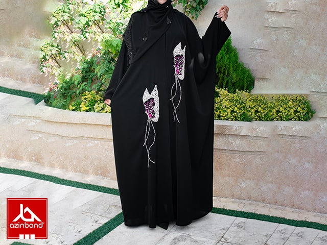 مانتو عبایی جواهر دوزی دو پروانه جلوی مانتو