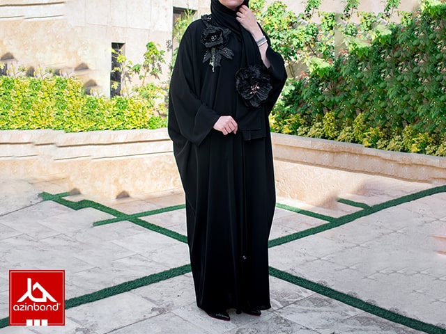 مانتو عبایی گل برجسته جلوی مانتو