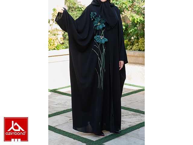 مانتو عبایی گل برجسته جلوی مانتو