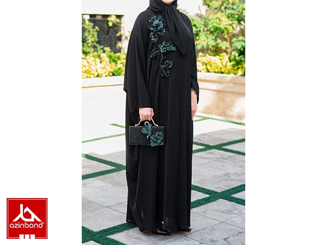 مانتو عبایی گل برجسته جلوی مانتو