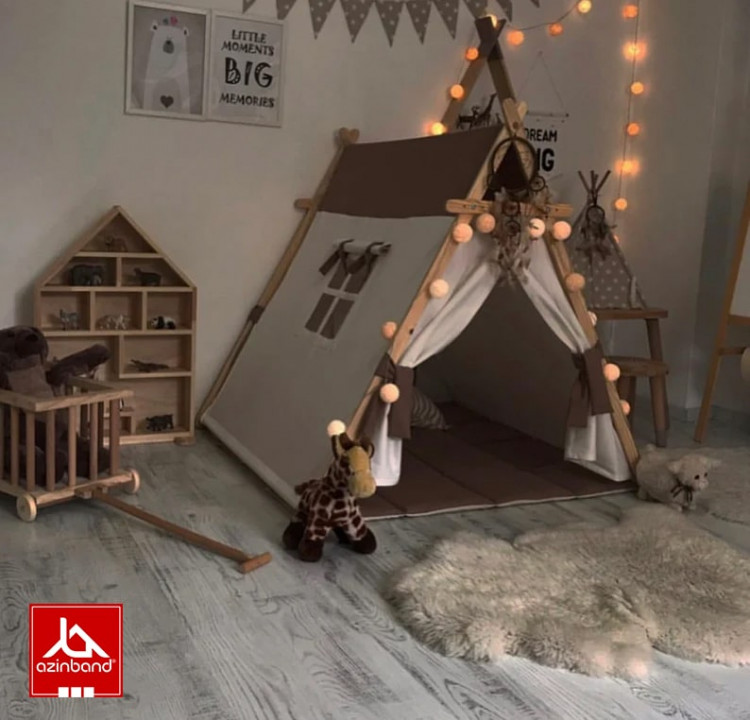 چادر بازی کودک طرح کلبه به رنگ شکلاتی شیری - شماره 4