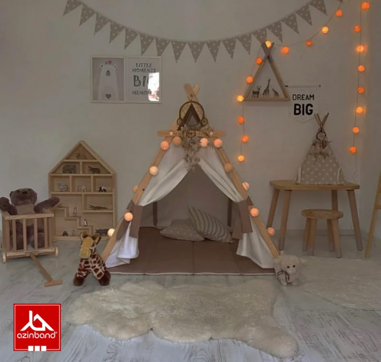 چادر بازی کودک طرح کلبه به رنگ شکلاتی شیری - شماره 5