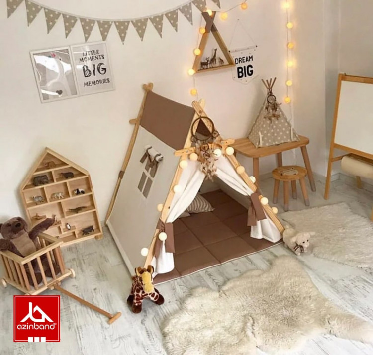 چادر بازی کودک طرح کلبه به رنگ شکلاتی شیری - شماره 2