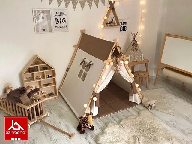 چادر بازی کودک طرح کلبه به رنگ شکلاتی شیری