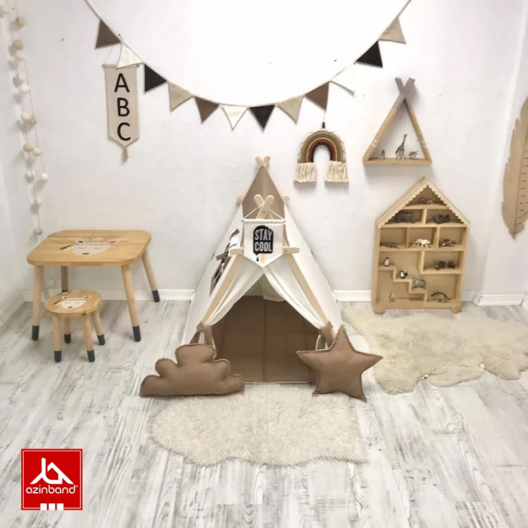 چادر بازی کودک طرح کلبه به رنگ شکلاتی شیری - شماره 3