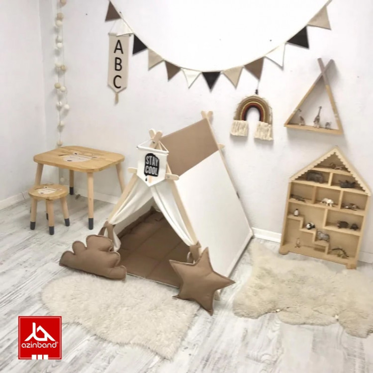 چادر بازی کودک طرح کلبه به رنگ شکلاتی شیری - شماره 5