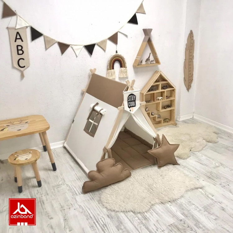 چادر بازی کودک طرح کلبه به رنگ شکلاتی شیری - شماره 2