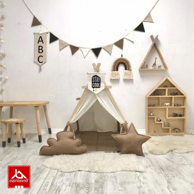 چادر بازی کودک طرح کلبه به رنگ شکلاتی شیری - شماره 4