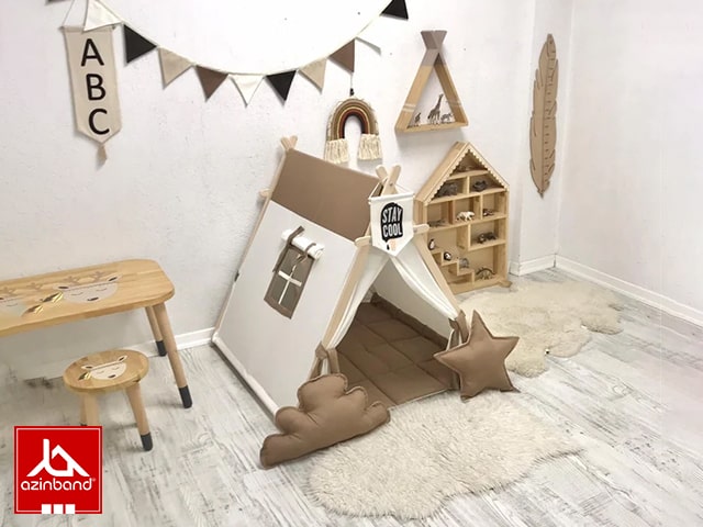 چادر بازی کودک طرح کلبه به رنگ شکلاتی شیری