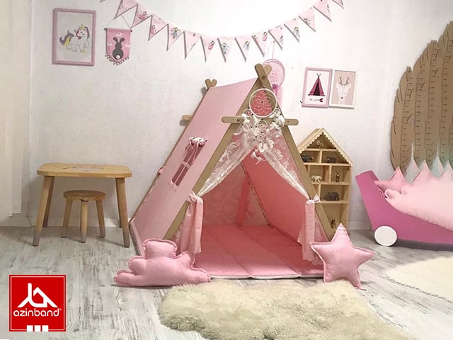 چادر بازی کودک طرح کلبه به رنگ صورتی