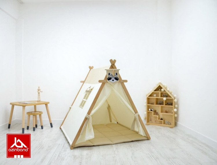 چادر بازی کودک طرح کلبه به رنگ نسکافه ای - شماره 1