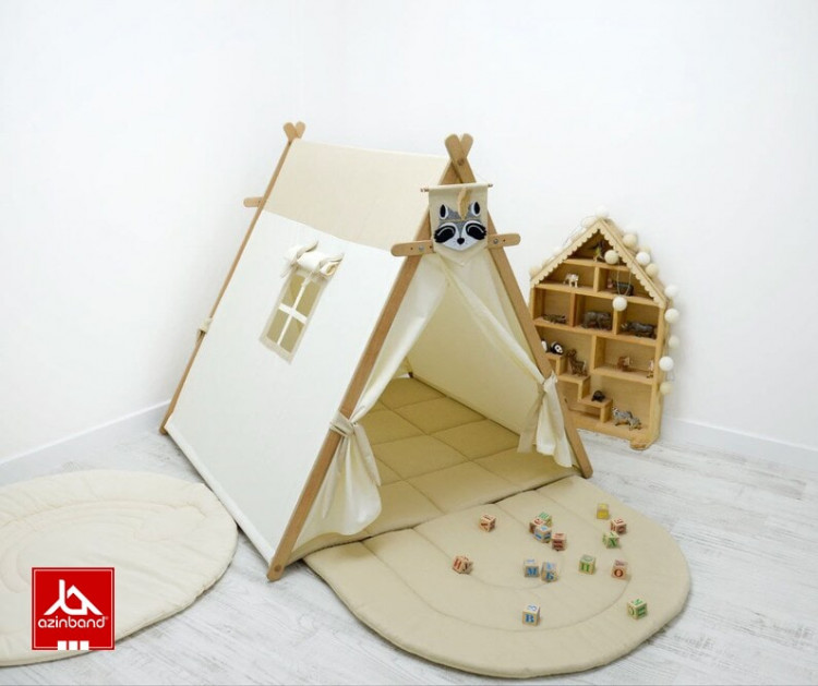 چادر بازی کودک طرح کلبه به رنگ نسکافه ای - شماره 0