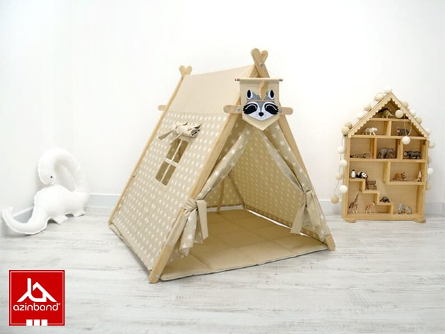 چادر بازی کودک طرح کلبه به رنگ نسکافه ای