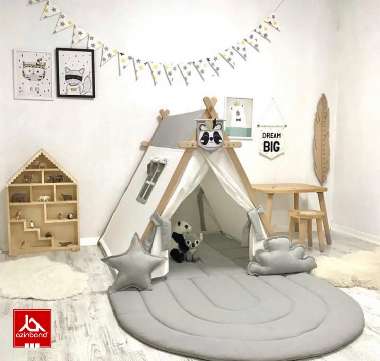 چادر بازی کودک طرح کلبه به رنگ فیلی سفید - شماره 5