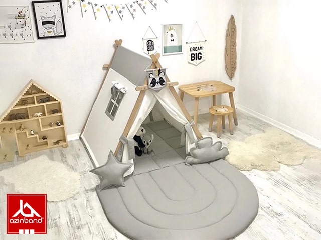 چادر بازی کودک طرح کلبه به رنگ فیلی سفید