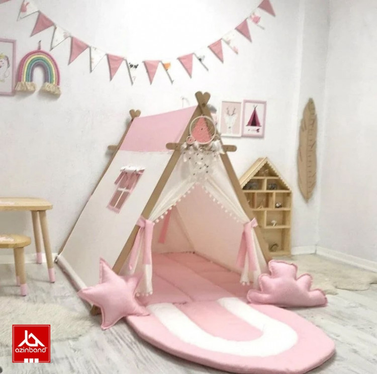 چادر بازی کودک طرح کلبه به رنگ صورتی سفید - شماره 0