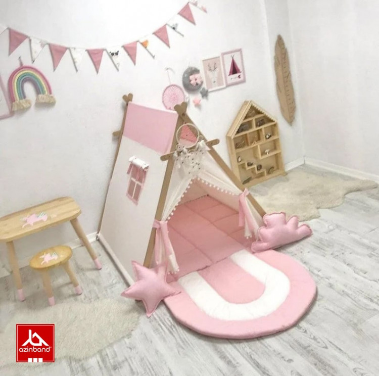 چادر بازی کودک طرح کلبه به رنگ صورتی سفید - شماره 1