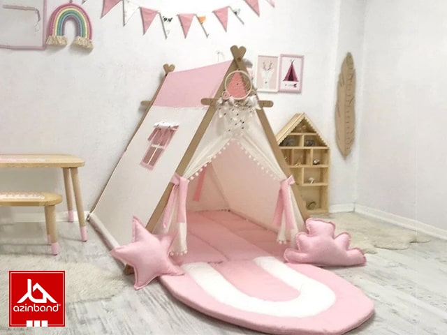 چادر بازی کودک طرح کلبه به رنگ صورتی سفید