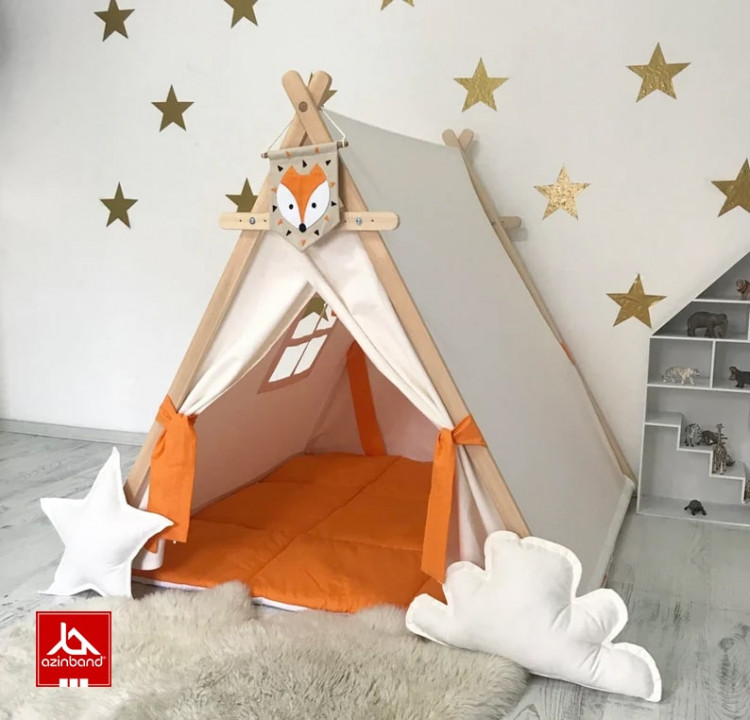 چادر بازی کودک طرح کلبه به رنگ نارنجی سفید - شماره 0