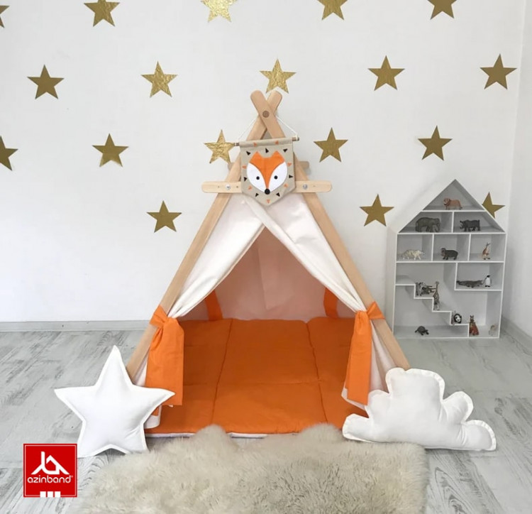 چادر بازی کودک طرح کلبه به رنگ نارنجی سفید - شماره 4