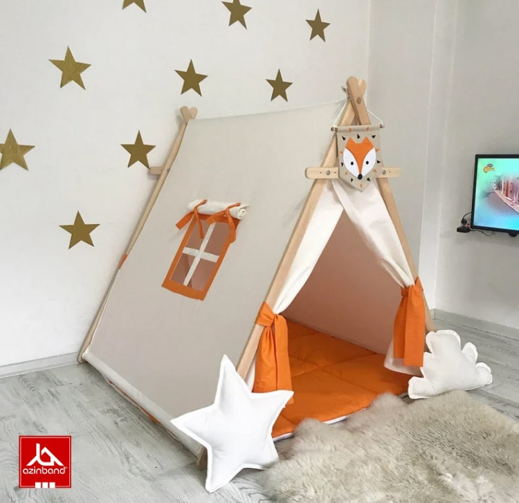 چادر بازی کودک طرح کلبه به رنگ نارنجی سفید - شماره 2