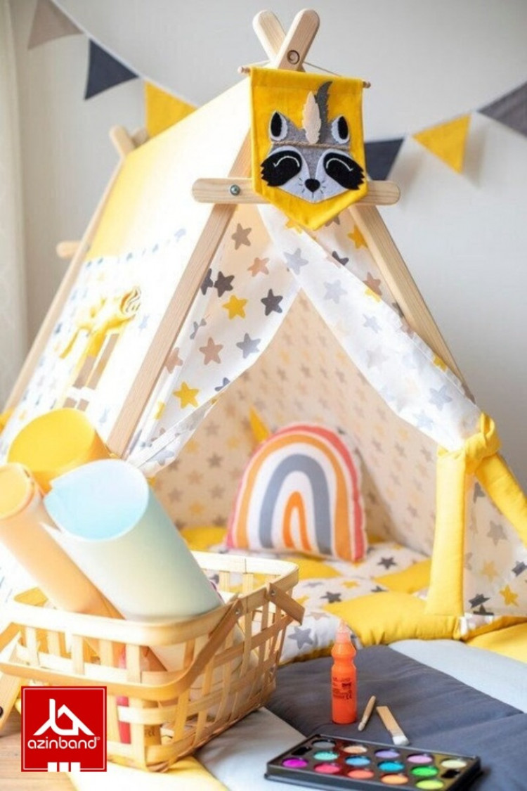 چادر بازی کودک طرح کلبه طرح ستاره با زمینه سفید - شماره 1