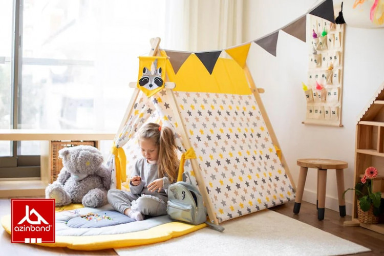 چادر بازی کودک طرح کلبه طرح ستاره با زمینه سفید - شماره 0