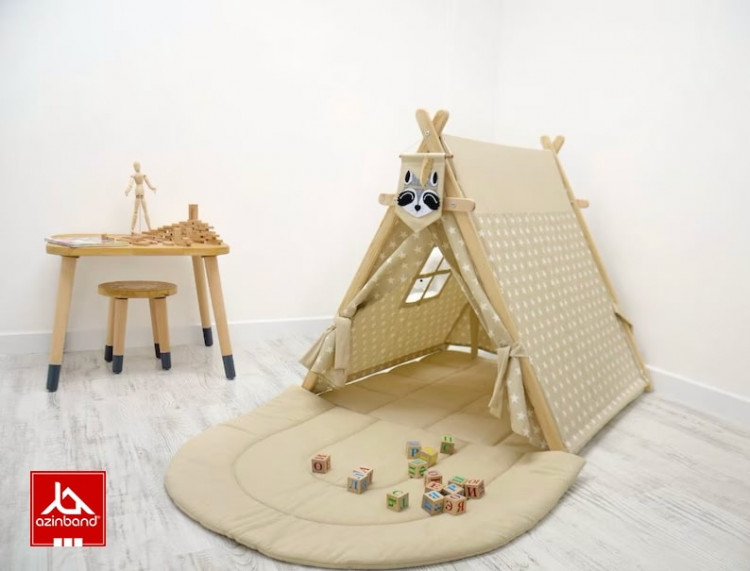 چادر بازی کودک طرح کلبه طرح ستاره با زمینه نسکافه ای - شماره 0