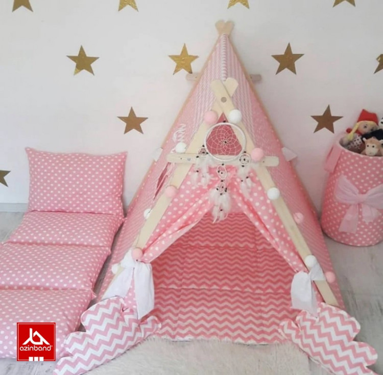 چادر بازی کودک طرح کلبه صورتی طرحدار - شماره 4