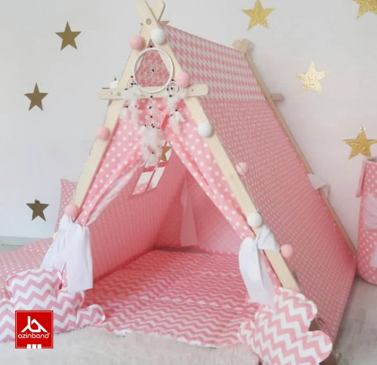 چادر بازی کودک طرح کلبه صورتی طرحدار - شماره 1