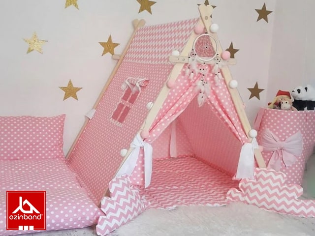 چادر بازی کودک طرح کلبه صورتی طرحدار