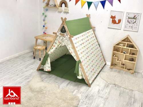 خرید چادر بازی کودک طرح کلبه مدل حیوانات جنگل (مخمل سبز) | Play House