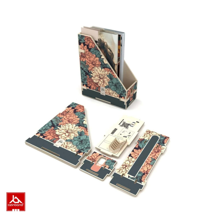 جامجله‌ای و ارگانایزر رومیزی چوبی طرح گل مدل Flower Organizer - شماره 2